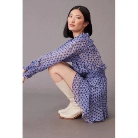 Misa Los Angeles Almaha Blouson Minidress Size S Majorelle Lapis Tile - Picture 2 of 16